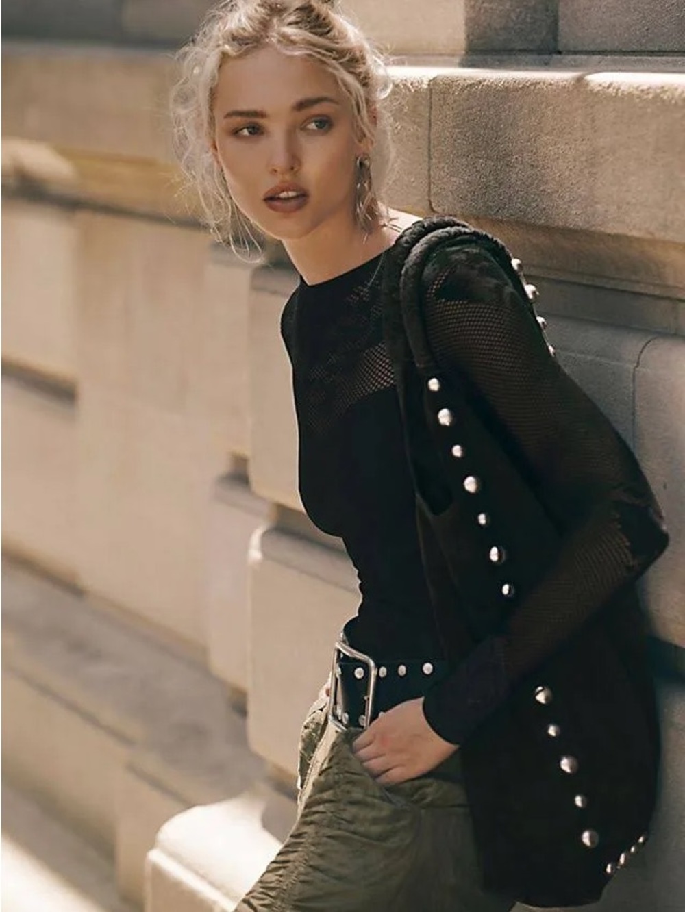 NWT FREE PEOPLE See You Soon Studded Tote | Bitter Bark/Brown MSRP $198 CURRENT - Picture 3 of 12